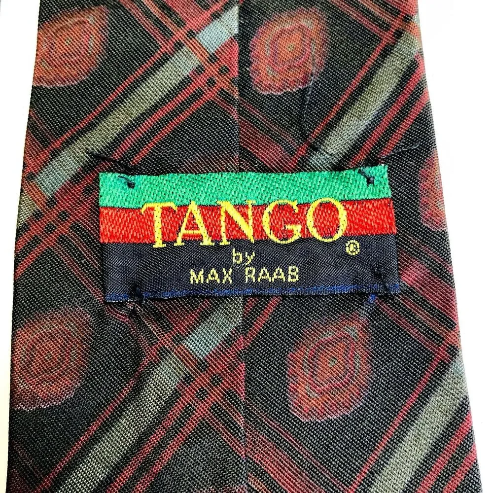 Tango Max Raab Tie Vintage Plaid Cherry Rayon Black Brown Red Vegas Casino Mafia